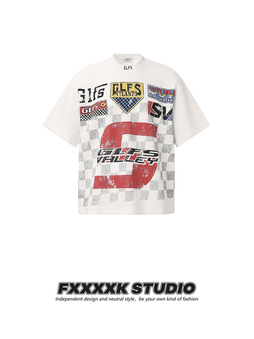 Checkered Flag Print Streetwear T-Shirt