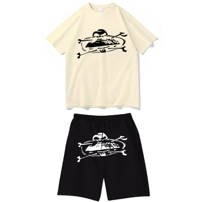 Letter-print hip-hop streetwear set