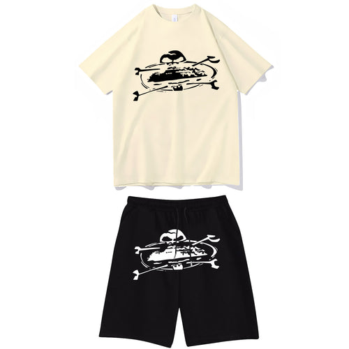Letter-print hip-hop streetwear set