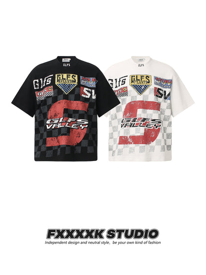 Checkered Flag Print Streetwear T-Shirt