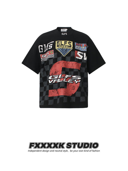Checkered Flag Print Streetwear T-Shirt